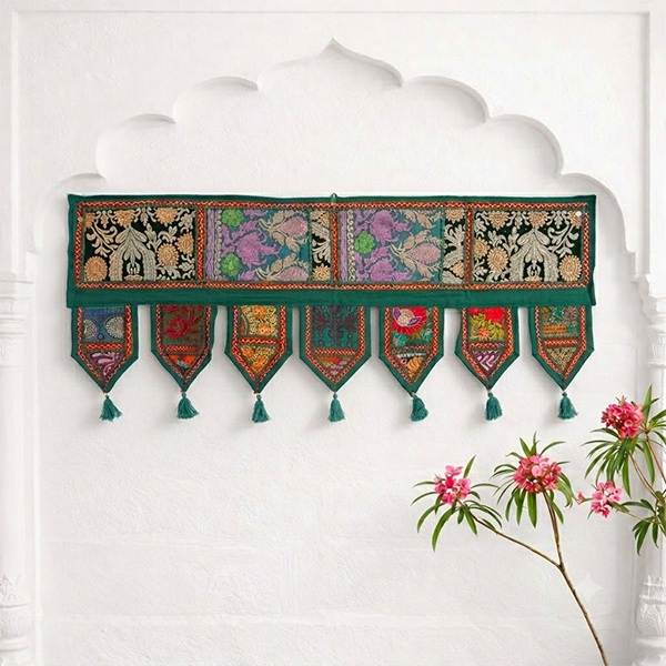 Indian cotton vaner wall Toran patchwork green