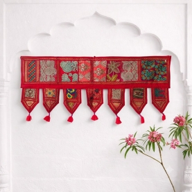 Toran décoration indienne pour porte Patchwork rouge