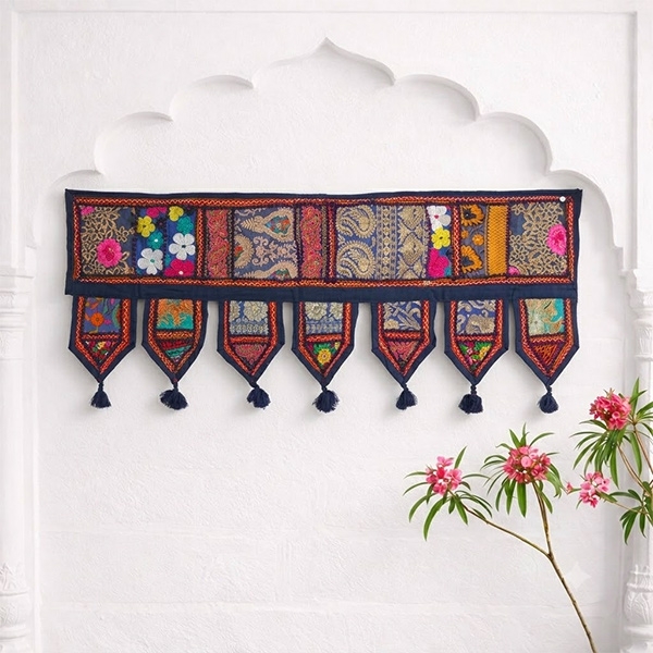 Toran décoration indienne pour porte Patchwork marine