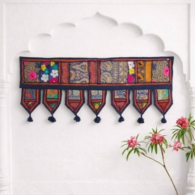 Indian cotton vaner wall Toran patchwork blue