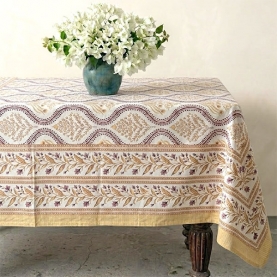 Indian printed cotton table cover yellow and brown