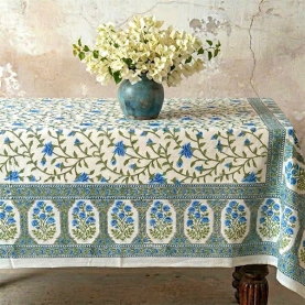 Nappe indienne coton imprimée bleue et verte