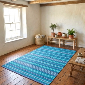 Tapis indien artisanal en coton Dari bleu