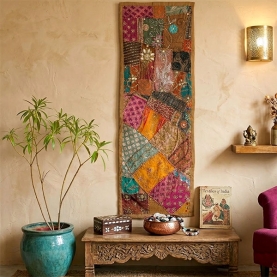 Tissu mural indien artisanal Patchwork beige