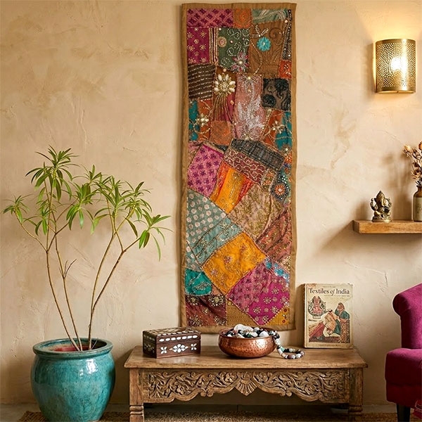 Indian handcrafted wall hanging Patchwork beige