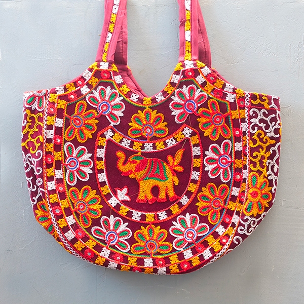 Sac à main indien brodé Matka Eléphant bordeaux