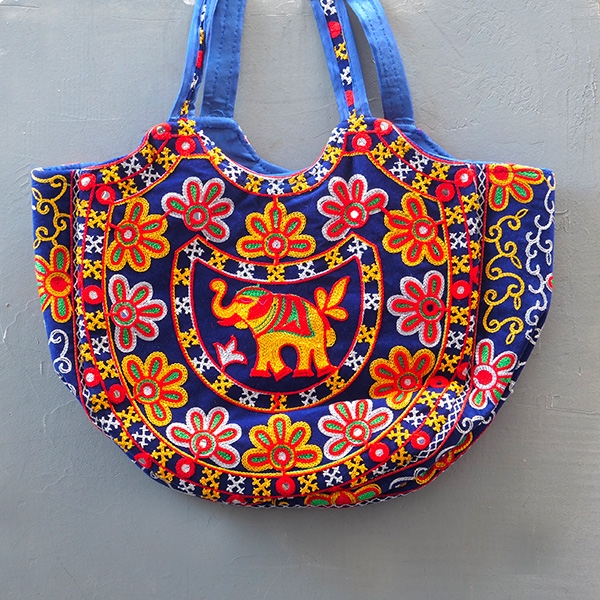 Sac à main indien brodé Matka Eléphant bleu