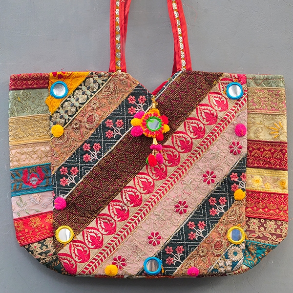 Indian handbag Zari style red and colorful