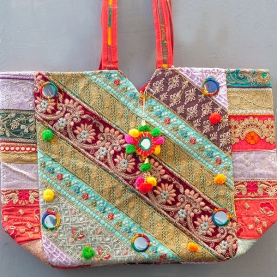 Sac à main indien brodé Zari rouge et coloré