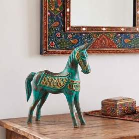 Statuette indonésienne en bois sculpté Cheval