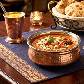 Haandi plat indien en cuivre et inox S