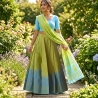 Indian cotton skirt Sanganeri print green and blue