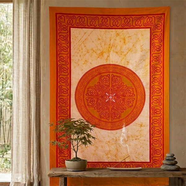 Indian handcrafted cotton wall hanging Batik orange