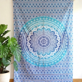 Indian handcrafted cotton wall hanging Lotus blue