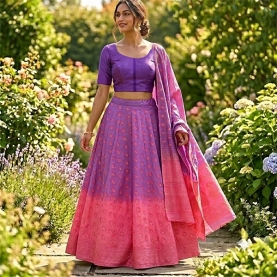Jupe indienne complète Sanganeri rose et violette