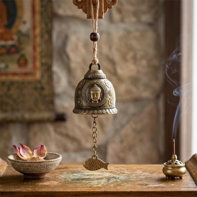 Handcrafted zinc bell Buddha and fish