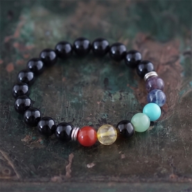 Bracelet indien pierres Onyx & 7 chakras