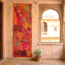 Tissu mural indien artisanal Patchwork orange