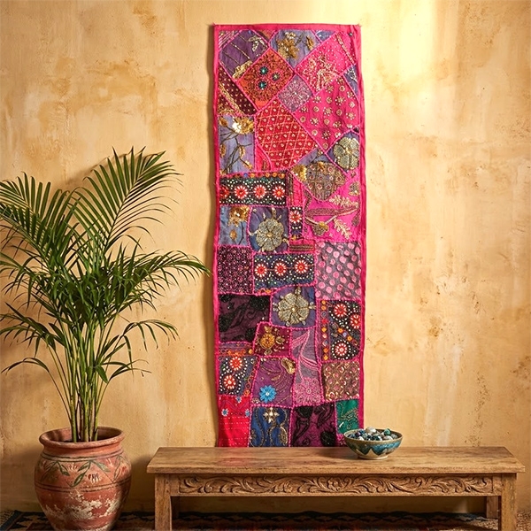 Tissu mural indien artisanal Patchwork rose