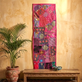 Tissu mural indien artisanal Patchwork rose