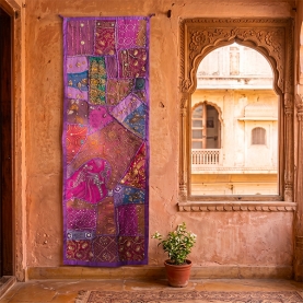 Tissu mural indien artisanal Patchwork violet
