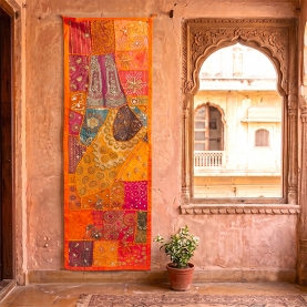 Indian handcrafted wall hanging Patchwork orange