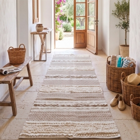 Tapis indien artisanal en coton Dari écru et marron