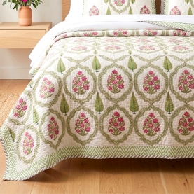 Couvre-lit indien en coton matelassé avec taies d'oreiller