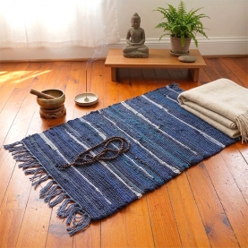 Tapis indien artisanal en coton Dari marine