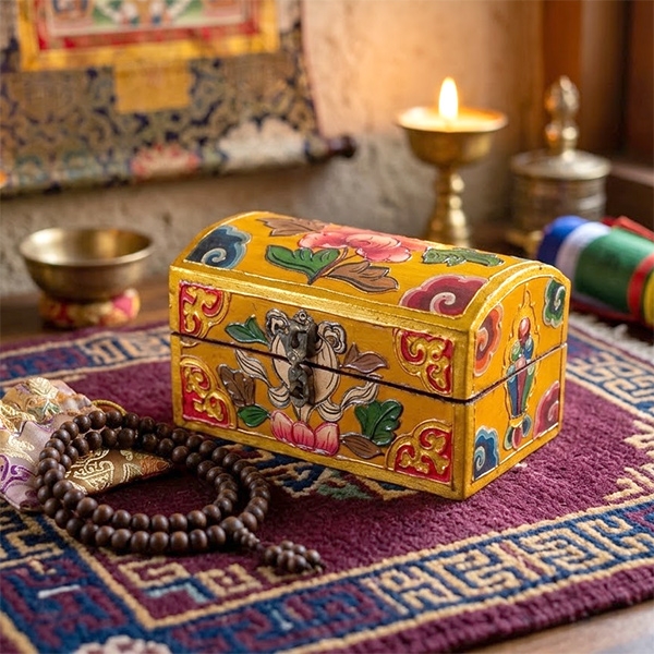 Tibetan wooden handcrafted jewellery box L15