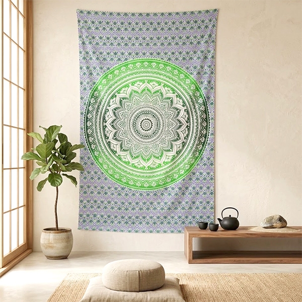 Tenture murale indienne Lotus vert et bleu