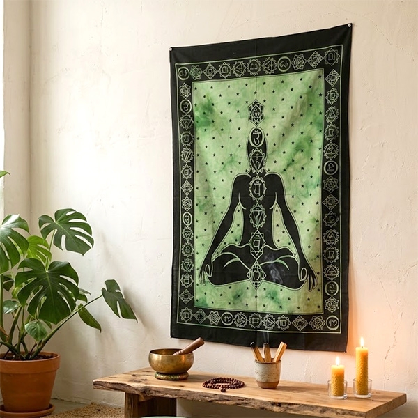 Tissu mural indien Bouddha vert