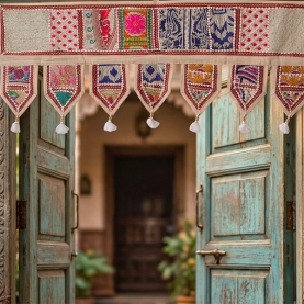 Indian cotton vaner wall Toran patchwork offwhite