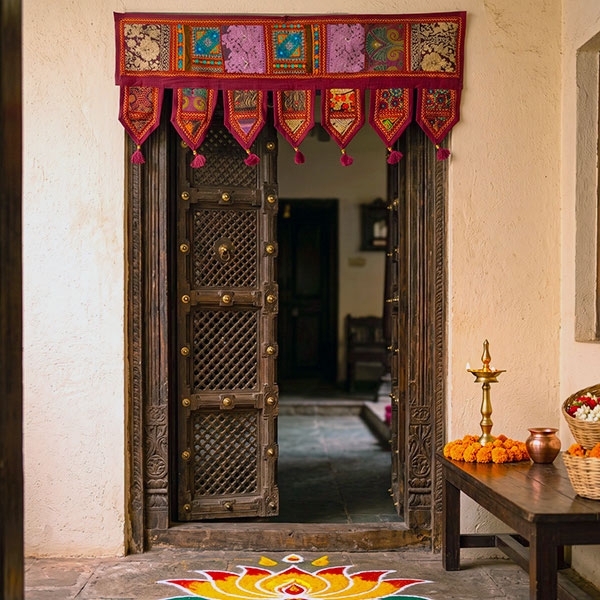 Indian cotton vaner wall Toran patchwork maroon