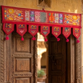 Indian cotton vaner wall Toran patchwork red