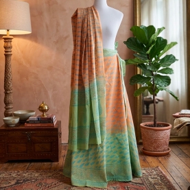Indian cotton skirt Sanganeri print green and orange