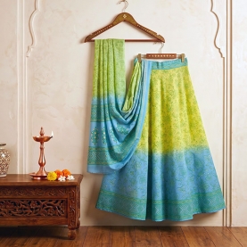 Indian cotton skirt Sanganeri print blue and green