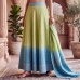 Jupe indienne imprimée Sanganeri bleue et verte