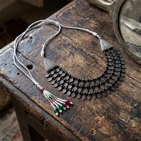 Indian ethnic bib necklace with black pearls