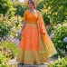 Jupe indienne complète Sanganeri verte et orange