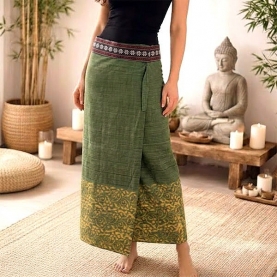 Jupe thaï longue en coton verte Taille unique