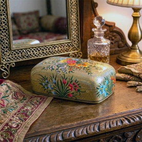 Boîte indienne en papier mâché Kashmir doré