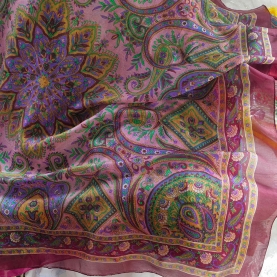 Indian silk scarf maroon and yellow