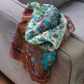 Foulard indien en soie chic marron et blanc