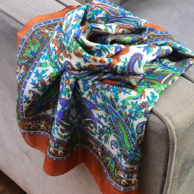 Indian silk scarf fashion ocher and white