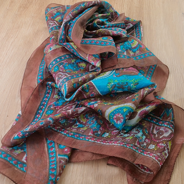 Indian silk scarf fashion brown and blue