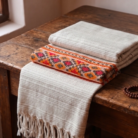 Nepalese traditional design shawl offwhite and orange