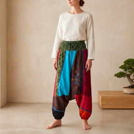 Pantalon yoga népalais en coton vert et cyan