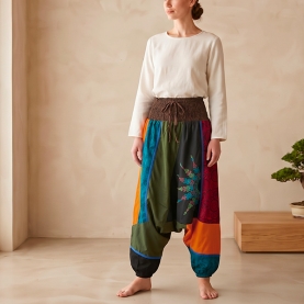 Nepalese yoga pants in cotton brown and orange