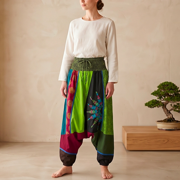 Nepalese yoga pants in cotton green and black
